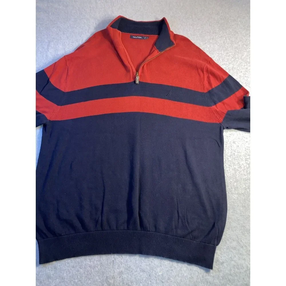 Men's Nautica 1/4 zip pullover size XXL‎ Red Black knit 100% cotton collared